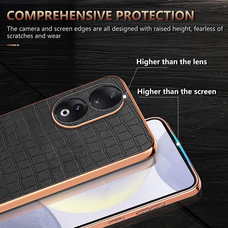 Pro pouzdro na telefon Honor 90 Galvanizovaný kožený zadní kryt s krokodýlí texturou