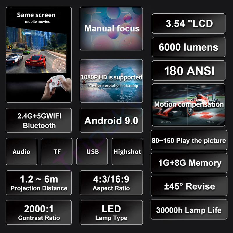 T2 Mini Tragbarer Mini-Projektor Android 9 Projektor Smart Heimkino