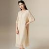 [Heavy Industry Embroidery] Spring and Summer V-neck Gentle Style Loose and Slimming Elegant Silk Dress for Women