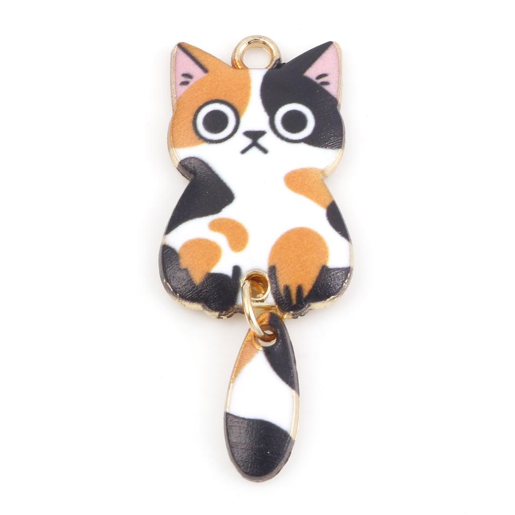 10PCs Cute Cat Charms Enamel Animal Cartoon Pendants Multicolor Gold Color Metal DIY Earrings Necklace Jewelry 3.9cm x 1.6cm