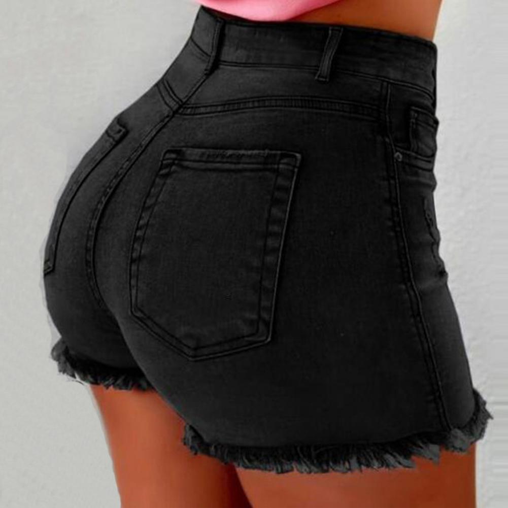 Women Leisure Shorts Vintage High-Waist Distressed Denim Leisure Shorts with Butt-lifted Design Side Pockets for Women Vintage Style Washed Party P