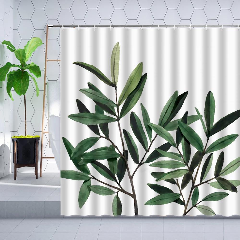 Waterproof Bath Curtains Hand Painted Bamboos Leaves Shower Curtain Green Simple Life Home Decorative Bathroom Decor Accessories