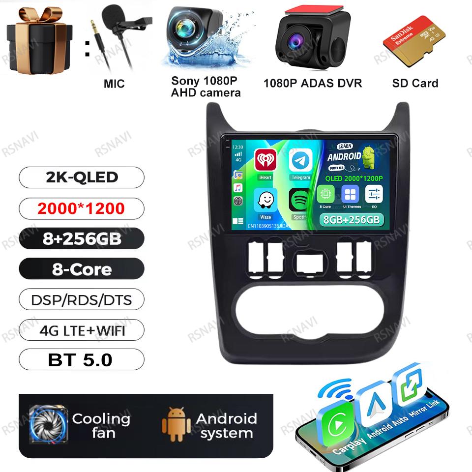 Car Radio Android 16 For Renault Logan 1 Sandero 2009 2010 2011 2012 - 2015 Wireless Carplay Auto DVD QLED Multimedia 4G LTE GPS