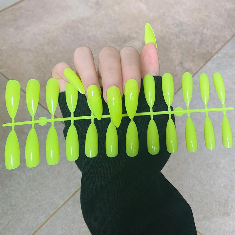 

24 шт./компл. DIY быстрые ногти, удлиненный стиль, заостренный кончик, однотонные глянцевые накладные ногти, разноцветные полоски, готовый маникюр, маникюр