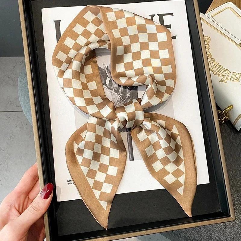 Silk Long Scarf Women Leopard Flamingo Print Luxury Hairband Narrow Scarves Small Neckerchief Summer Headband Ribbons Female