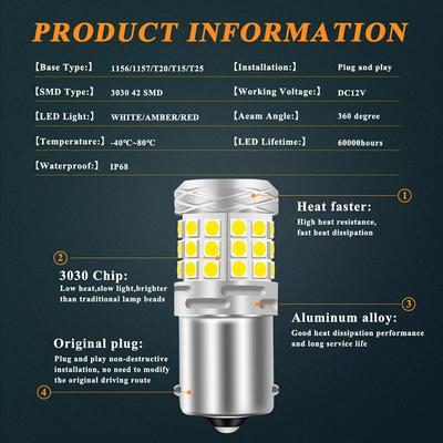 2pcs 1156 BA15S P21W BAU15S PY21W T20 7440 W21W 3157 1157 P21/5W W21/5W LED Bulbs 42smd Led 95% CanBus Lamp Turn Signal Light