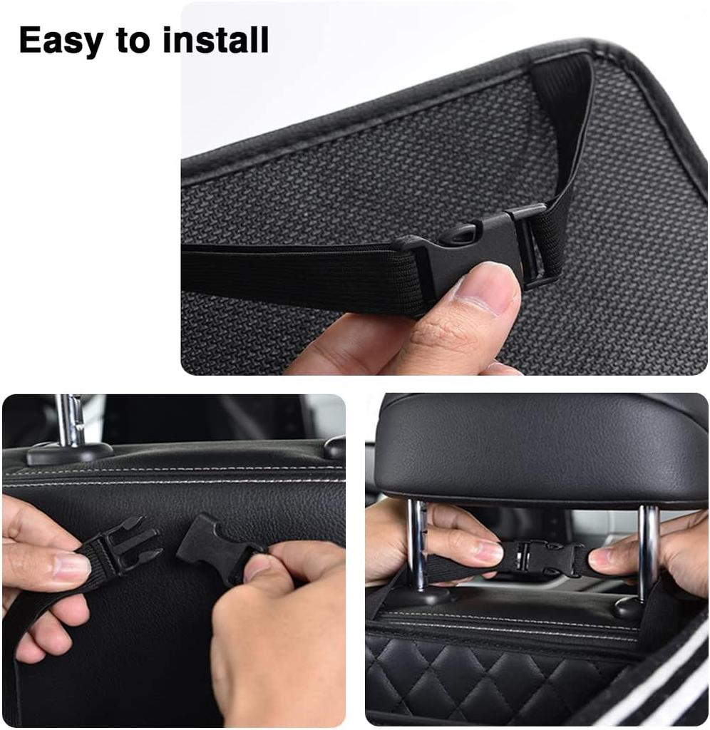 Car Seat Organizer Backrest PU Leather Waterproof Universal Fit Hanging Storage Bag Multi Pocket Kick Mat Travel Accessories