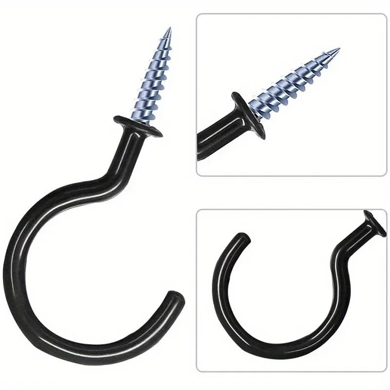 A Box of 20 Plastic-coated Hooks, 2.9 Inches, Outdoor Planter Hooks Ceiling Hooks, Screw-in Wall Black And White Cup Hooks