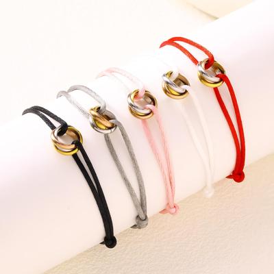 Personalized Adjustable Three-Ring Woven Couple Bracelet