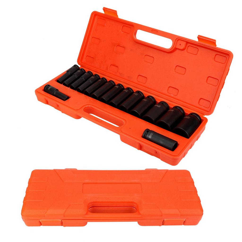 15 PCS/SET SET DRIVE   SOCKET, 1/2 Inch     Socket Tools 10-32 Mm for Garage Workshop
