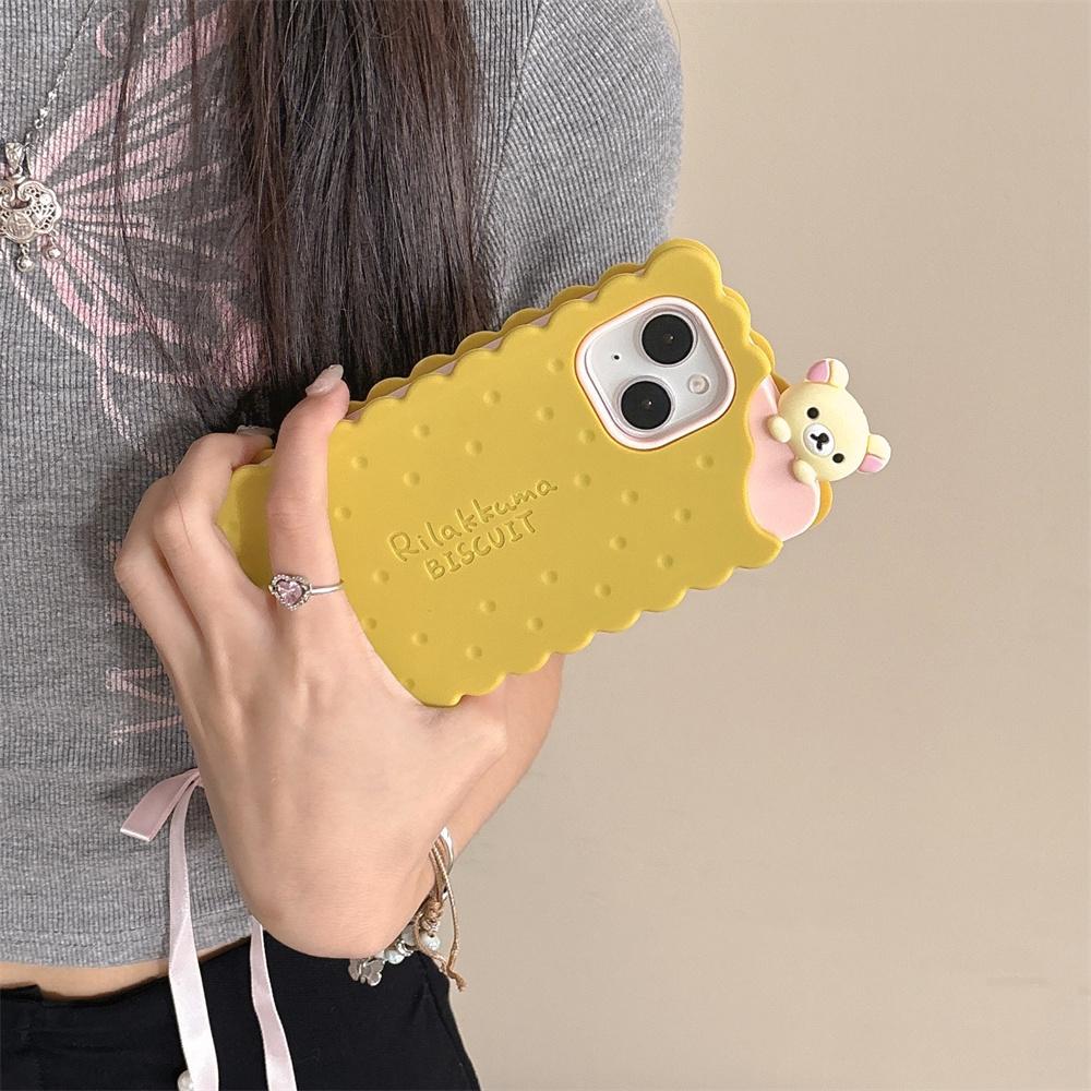 

Funny Rilakkuma Bear Sandwich Biscuit Case For iPhone 16 15 14 13 12 11 Pro Max 16pro Soft Silicone Cover With Doll Pendant For iPhone 16