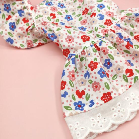 Pet Dress Breathable Colorfast Washable Sweat-absorbent No Pilling Flying Sleeve Dress Up Lace Floral Dog Apparel
