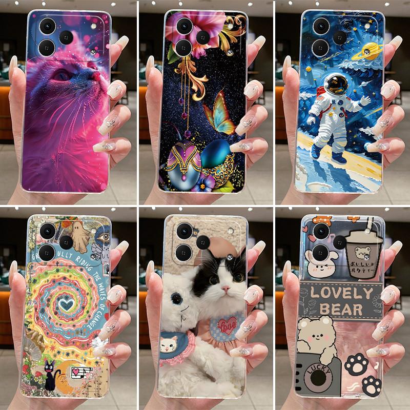 Casing For Tecno Spark 50 KN4 Case Aesthetic Fashion Cute Cat Cartoon Soft Silicone Back Cover Transparent TPU Phone Case Bumper