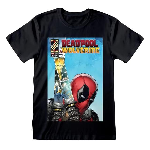 2026 New Deadpool and Wolverine Black Shortsleeved Tshirt Featuring the Double Superhero Pattern