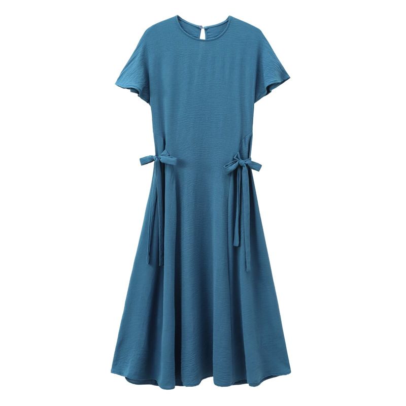 Fashion Style 2024 Fall and Winter New Women's Vertical Short Sleeve round-Neck Long Casual Midi Skirt Dress 0264670
