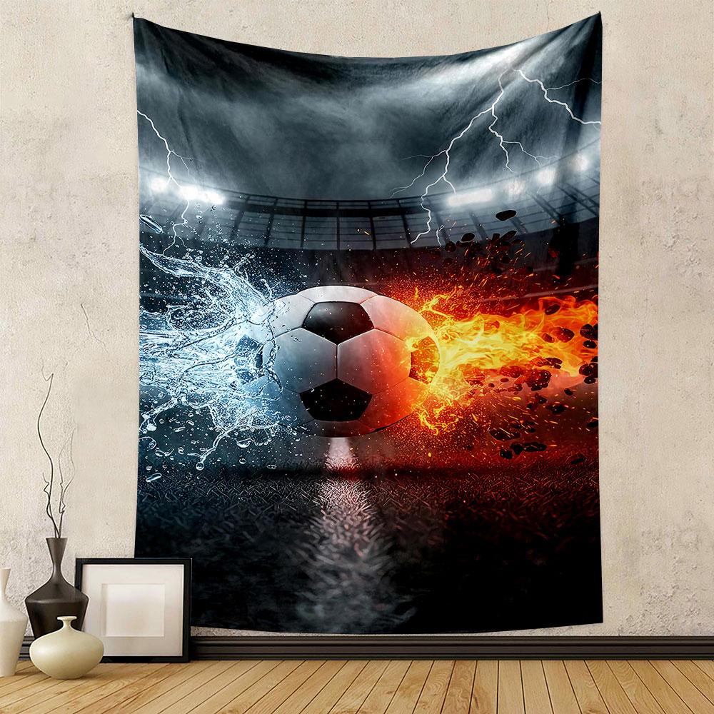 Fiery and Icy Soccer Explosion Patterned tapestry home decor, suitable for bedroom and living room, gift