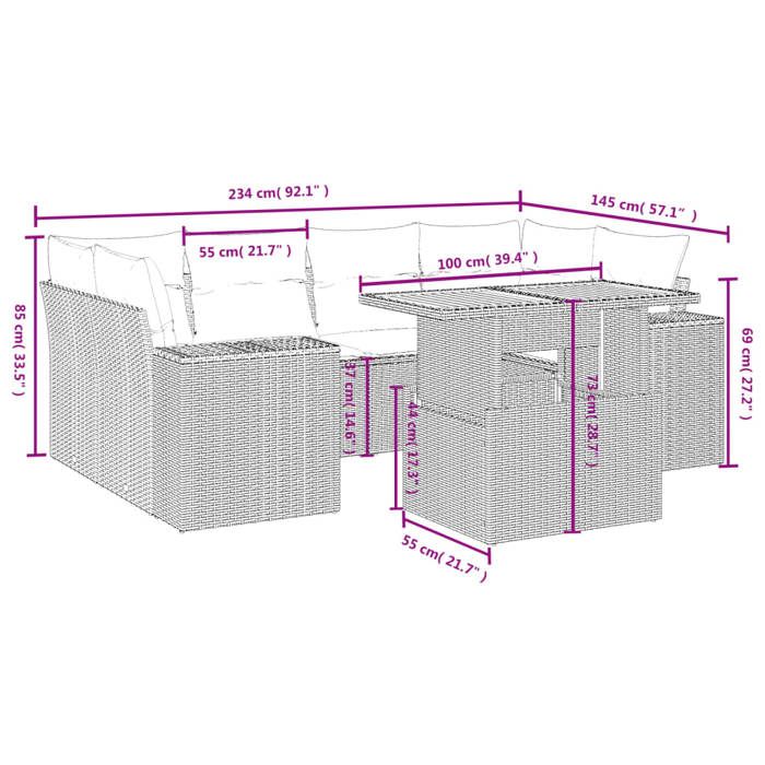 VidaXL Salon de Jardin avec Coussins 7 pcs, Canapés de Terrasse, Ensemble de Meubles de Patio, Mobilier d'Extérieur, Noir 3272532