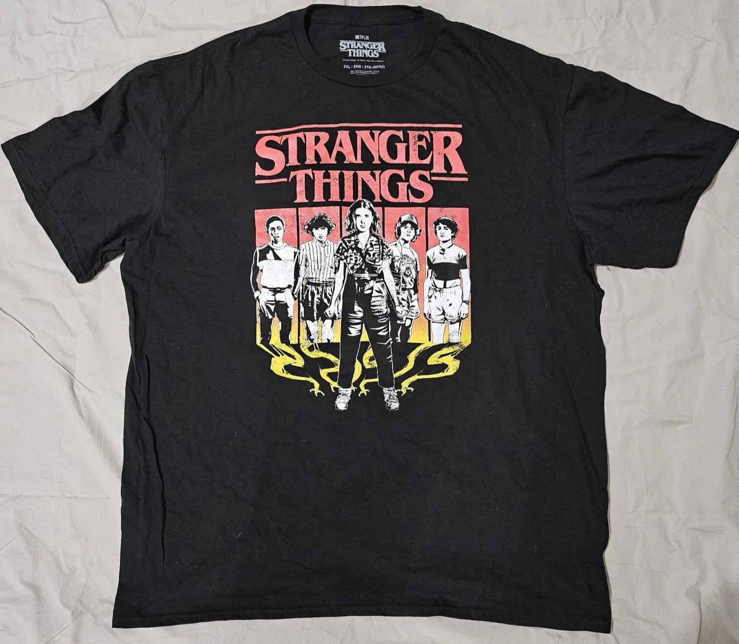 Футболка Stranger Things Ретро Актерский состав Потертая Черная Графическая футболка 2XL XXL L