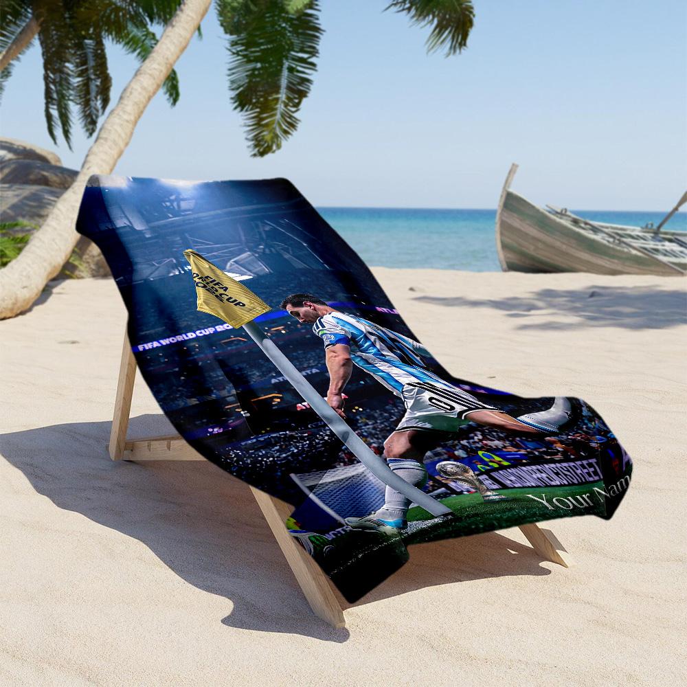 Football Messi Customizable Name Beach Towel Super Soft Microfiber Quickdry Fabric Perfect for Traveling Yoga Camping and Swimming