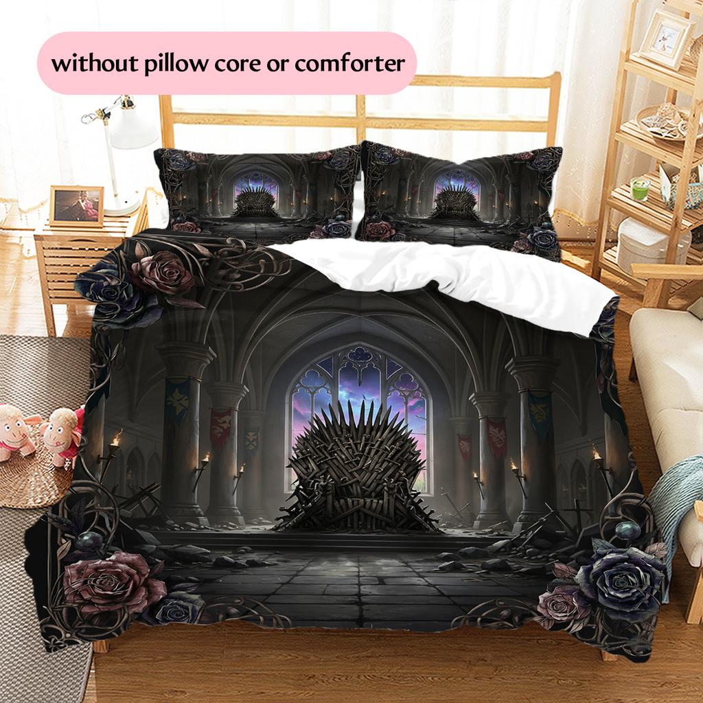 Sword Throne Pattern Bedding Quilt Set Home Decoration Gift (1 * duvet cover + 2 * pillowcase without core)