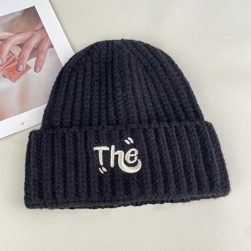 Woolen Hat for Women in Autumn and Winter Warm Ear Protection Hood Thickened Cold-proof Hat Korean Style All Match Letter Knitted Hat