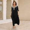 2024 Black Fashion Badedrakt Cover Up For Kvinner Hus Kjole Elegant broderi Kaftan Summer Beach Badedrakt Coverup Outfit Q1622