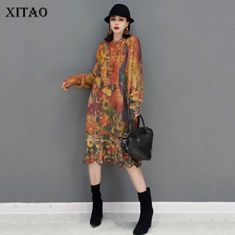 

XITAO модное повседневное вязаное платье свободное женское JL0099