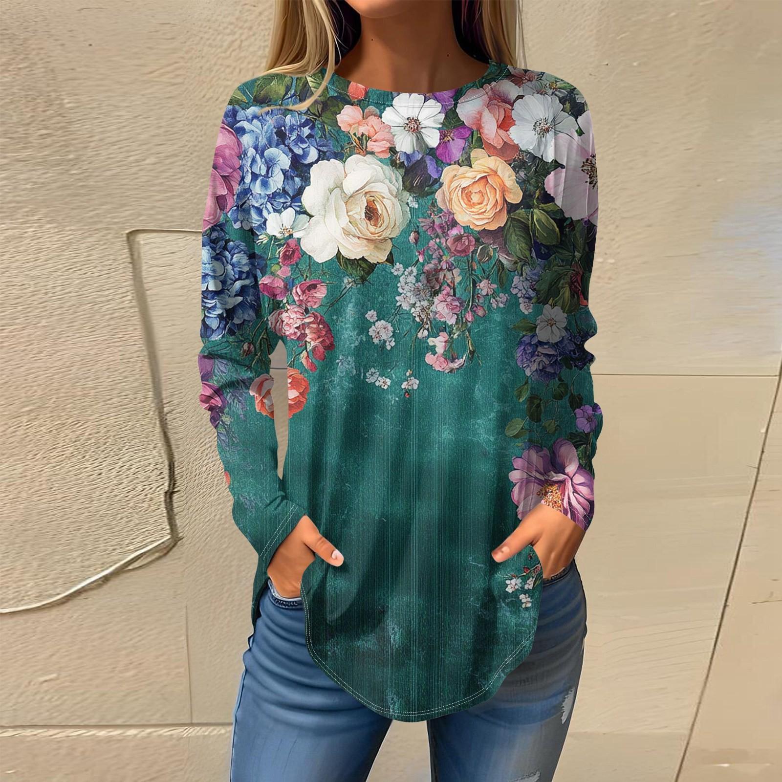 

Футболки для женщин, осенние повседневные рубашки с длинным рукавом, толстовка, винтажный топ с графическим принтом, пуловер XXXXL