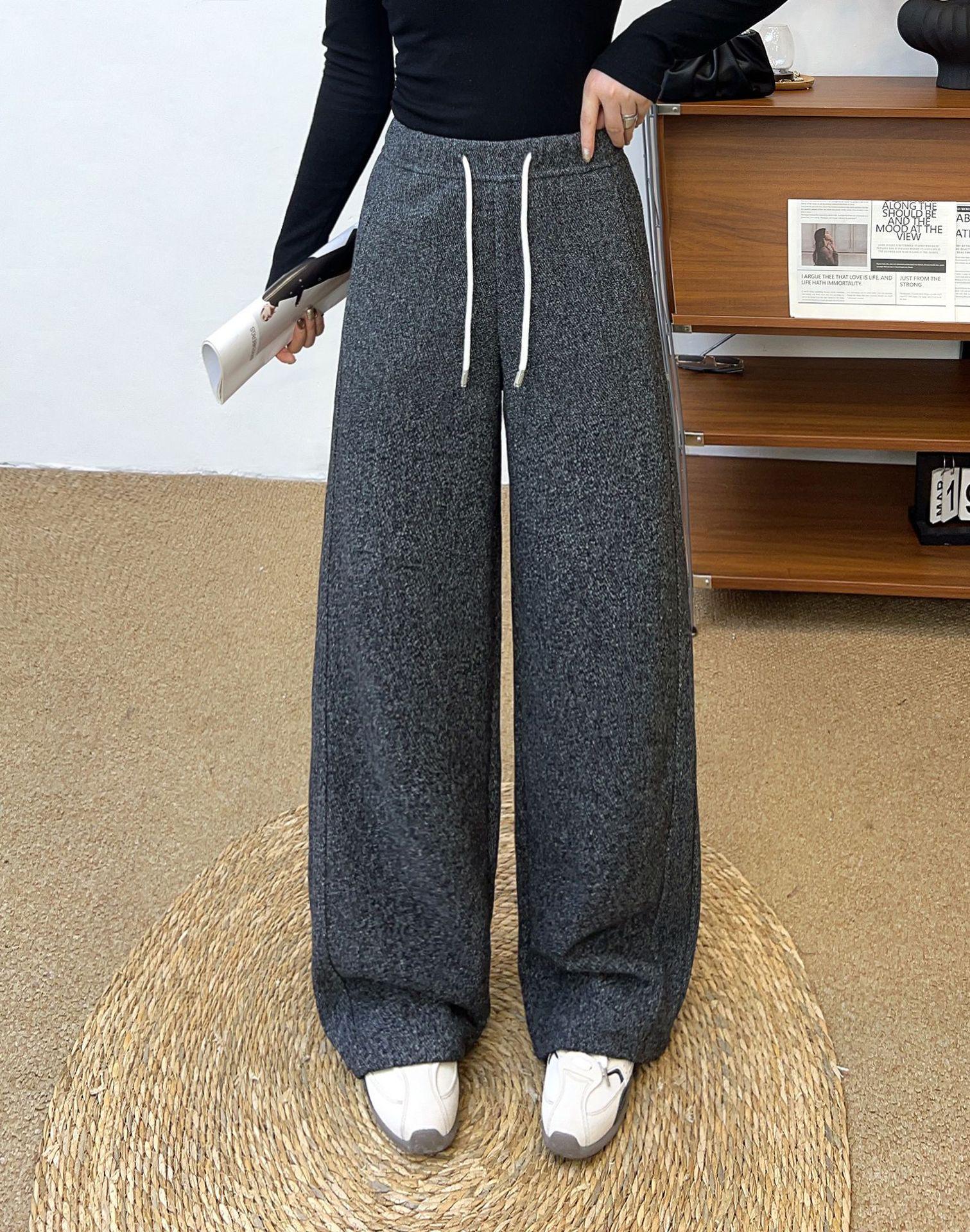 

Women s Wool Acetate Fleece-Lined Straight Leg Pants – Warm, Thickened, Casual Trousers for Autumn and Winter XL темно-серого