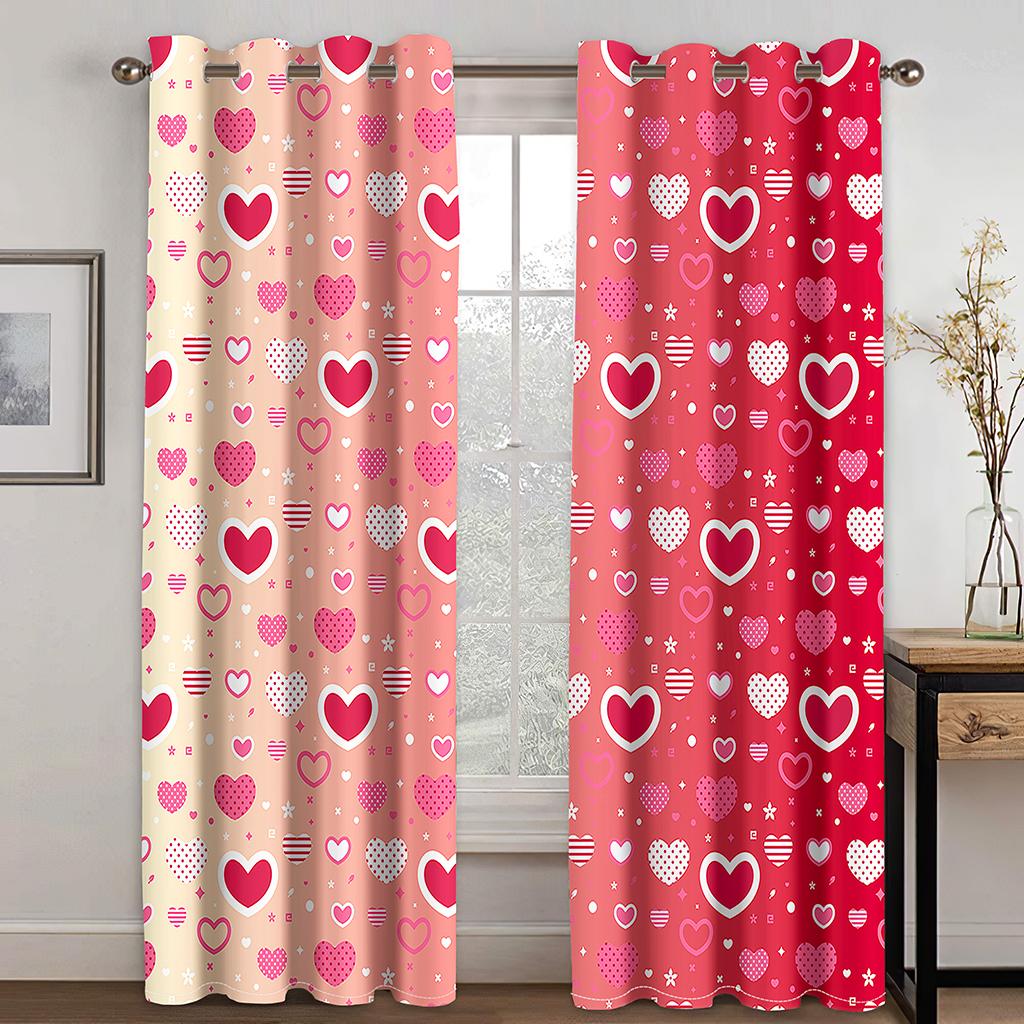 Perdele 3D moderne de Ziua Îndrăgostiților cu model de dragoste romantică 2 seturi de decorațiuni pentru dormitor pentru sufragerie