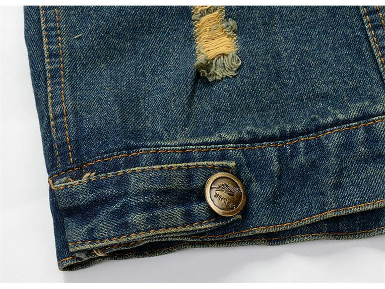 Vestă de motocicletă din denim ruptă, coreeană, slim fit, pentru bărbați - vestă la modă de mărime mare