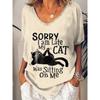 Women's V-neck Short-sleeved T-shirt with Cute Kitten Print