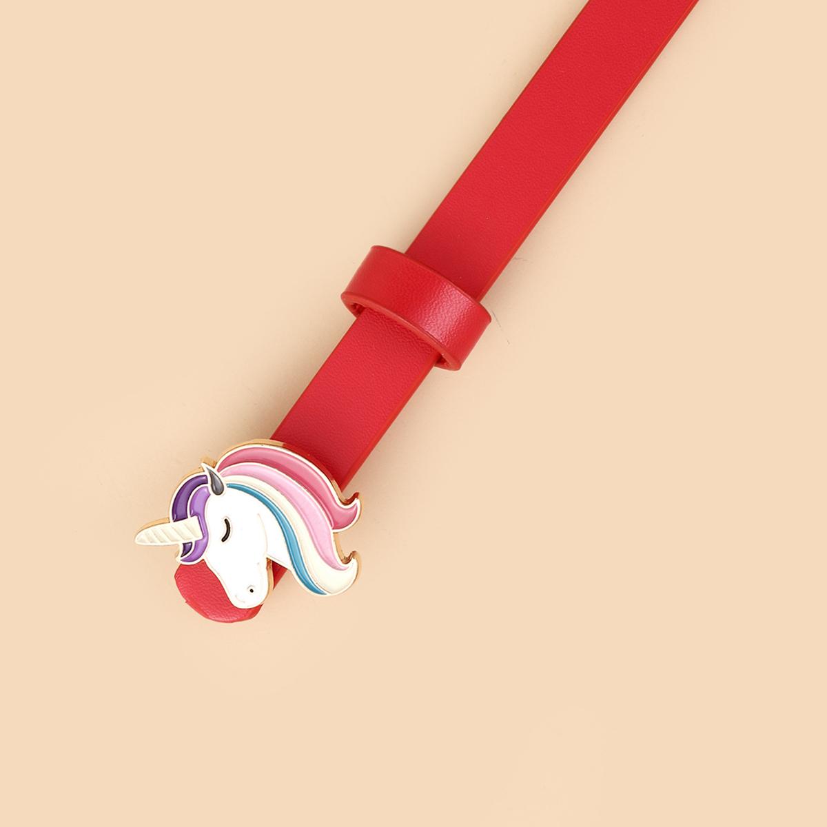 

European Cute Simple Fashion Design Oil Dropping Unicorn Pony Buckle Thin Belt for Boys and Girls Universal for Kids 90cm красный