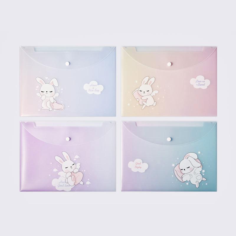 4pcs File Bags For Document Cute Cartoon File Holder Snap Button PVC Folder Pen Box Office Information Bag Student Stationery