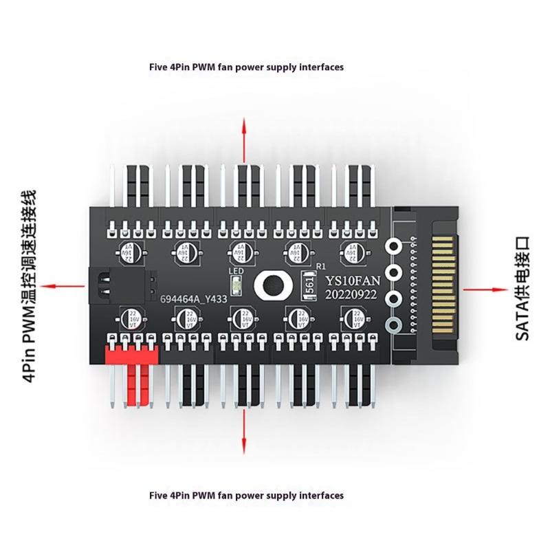 2Pcs PWM Fan Splitter Fan CPU Cooling 10 Port To PWM Adapter 4Pin PC Fan Controller Splitter Adapter Card Adapter
