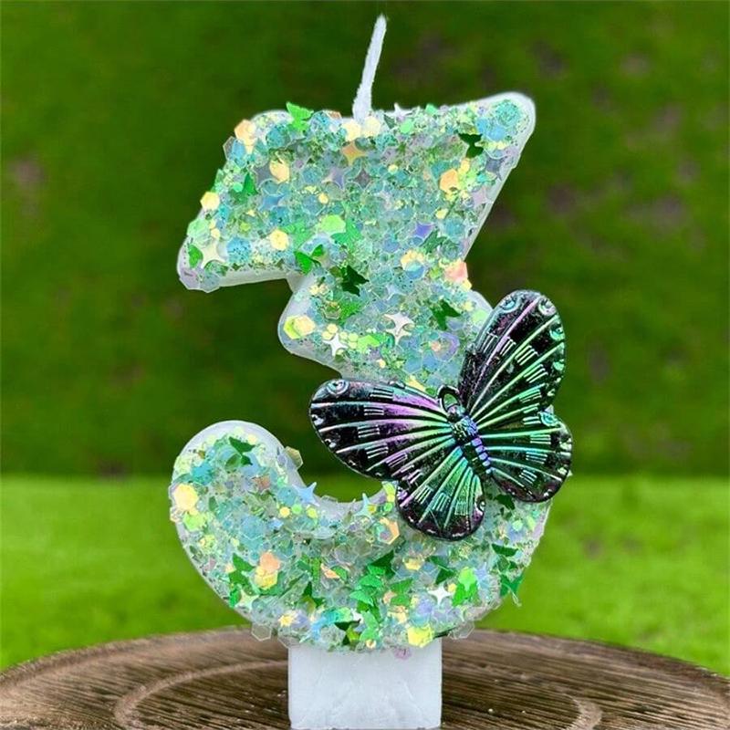

1Pc Green Sequins Number 0-9 Butterfly Cake Candles Birthday Party Decoration Favors Cupcake Topper Cake Decor Supplies
