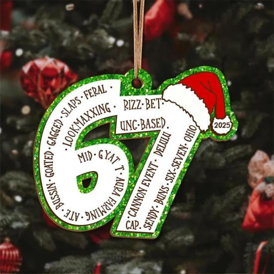 Altı Yedi Ahşap Süs Komik Genç Argo Noel Ağacı Süsü Mizah 67 Meme Gençler İçin Hediye