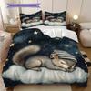 Squirrel Pattern Bedding Quilt Set Quilt Cover Pillowcase Home Decoration Birthday Gift (1 * Duvet Cover + 2 * Pillowcase, Without Core)