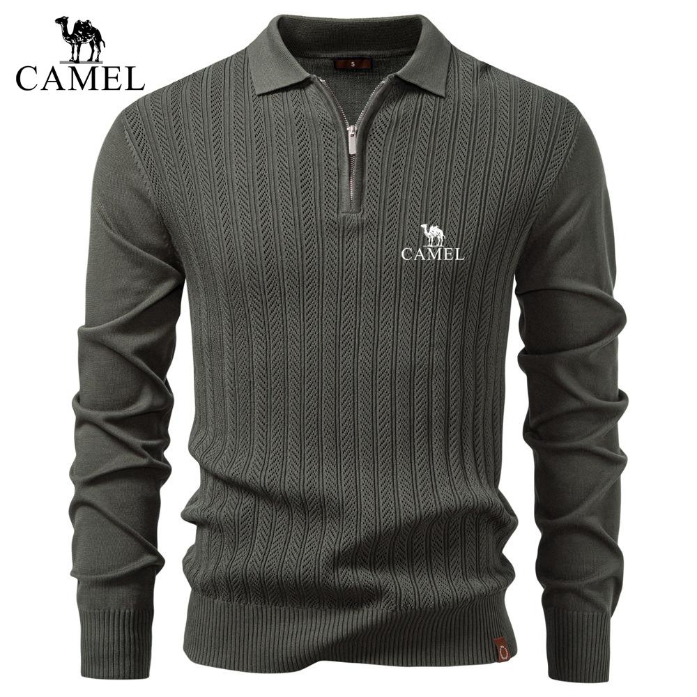 CAMEL 2026 Autumn and Winter Embroidery New Men s Sweater Long Sleeved Knitted Sweater Half Zipper Business Casual Thin Sweater Men S