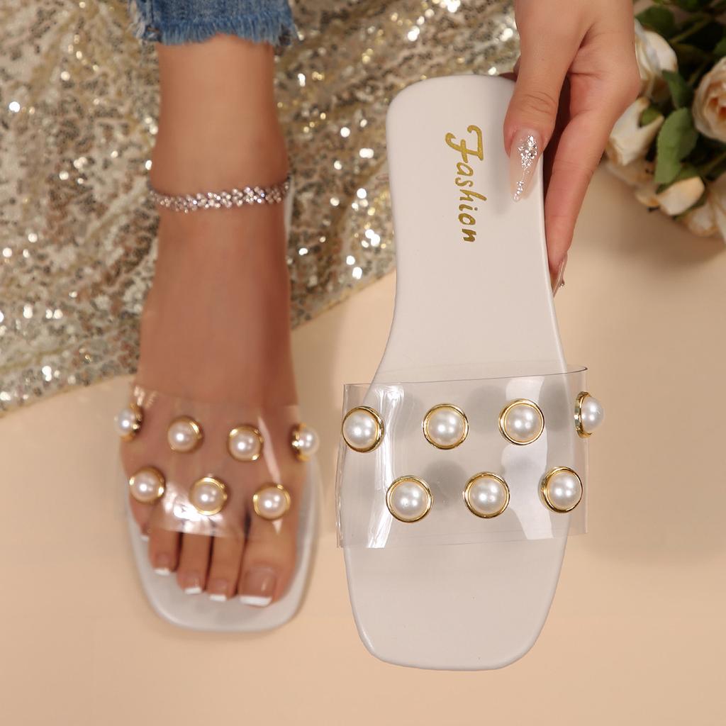 [Foreign trade] transparent flat shoes 2025 summer Internet celebrity fashion crystal shoes sexy outer slippers