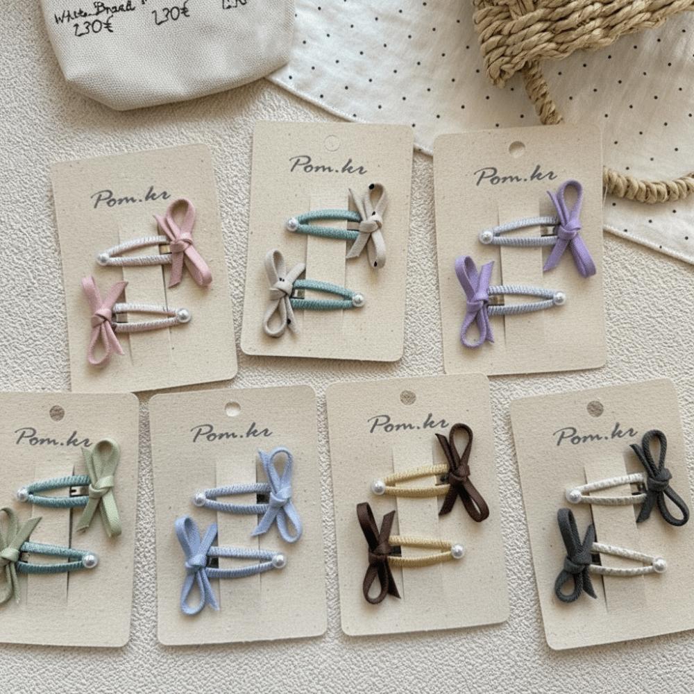 2pcs/set with Bow Design Bow Hair Clips Pearl Side Part Bangs Hairpins New BB Snap Clips for Girls