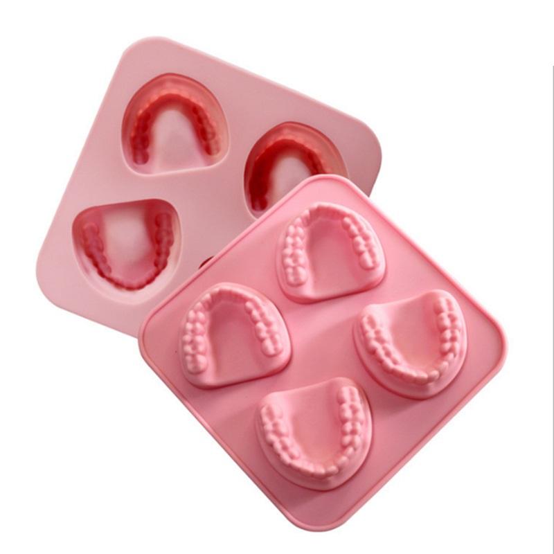 4 Hole Denture Teeth Shaped Ice Cube Mold Silicone Ice Tray Diy Ice Cream Mould Funny Gag Gift For Dentist Seniors Father Day