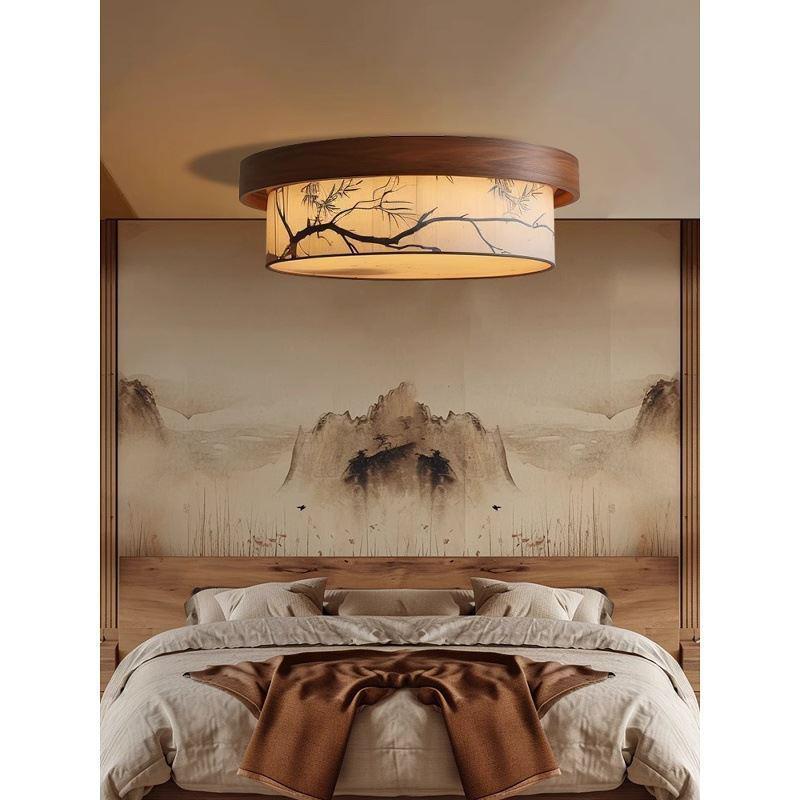Walnut Bamboo Leaf Landscape Chandelier - Eye-Protecting Ceiling Light for Living Rooms, Bedrooms, and Tea Rooms