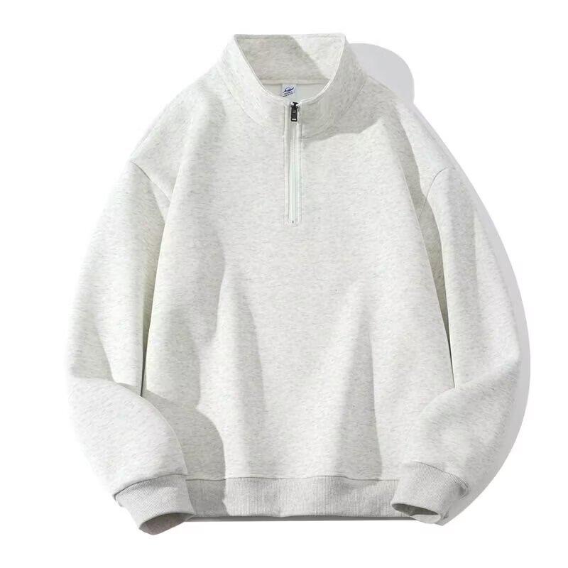 Unisex Stand Collar Half-Zip Solid Color Hoodie - Trendy, Versatile, and Casual Loose Fit Top