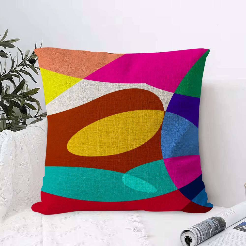 Abstract Curve Colors Cushion Cover Breathable Linen Pillow Cover SkinFriendly Home Decor Pillowcase with Hidden Zipper
