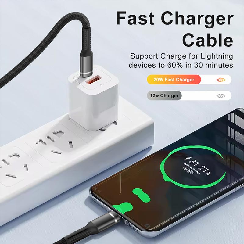 Fast Charging Lightning Cable PD MFI USB C to Lightning Wire for 14 13 12 11 Pro Max 6 7 8 Plus SE Nylon Braided 20W Line