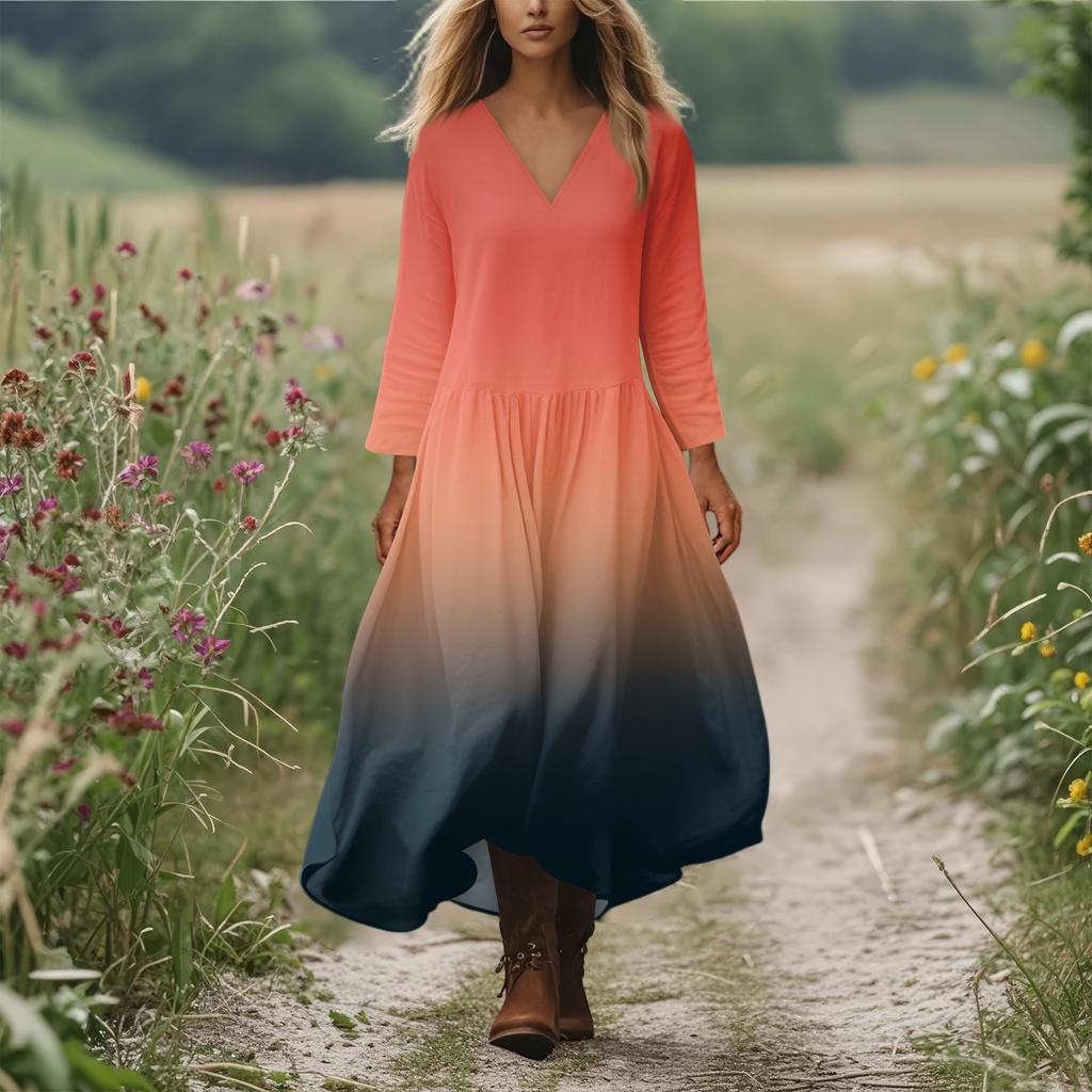 Women's Casual And Fashionable Round-neck Long Sleeve Mid Length Dress