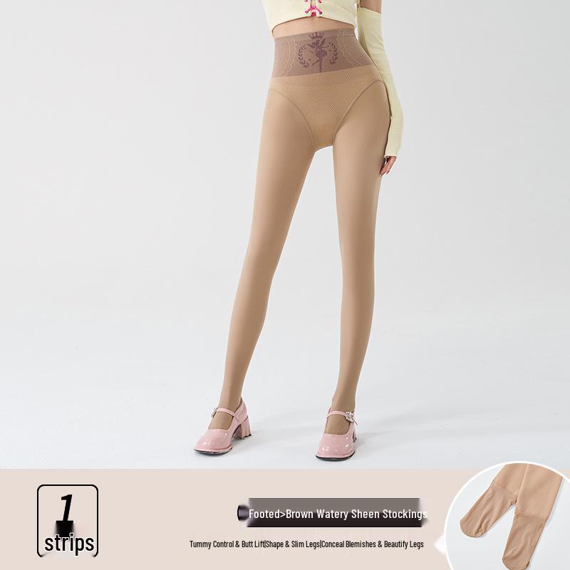 Women's High Waist Nude Feel Sheer Black Leggings with Velvet-Lined Tights