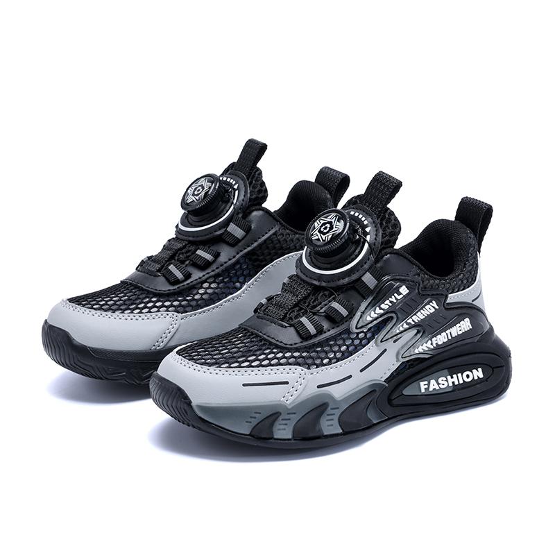 Summer Hollowed-out Single Mesh Boys Rotating Button Lightweight /Comfortable Sports Shoes with Breathable Mesh for Kids 29