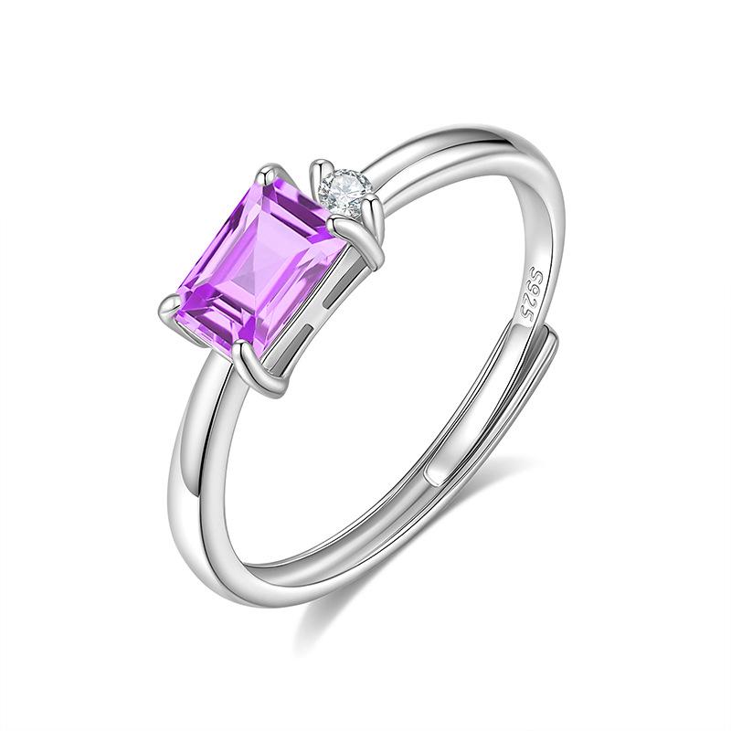 S925 Silver Natural Crystal Open Ring, Adjustable Size, Elegant Simple Finger Ring, Fashion Jewelry Accessory for Girls, Gift for Girlfriend